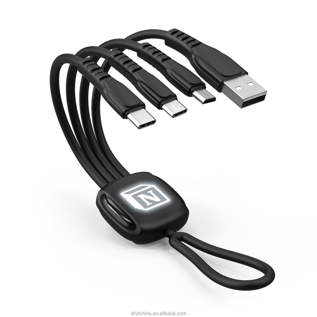 Keyring Multi Charging Cable  Fast Charger 3A  Multi Connectors Cable 4 in 1 USB Micro Type C Charger Keychain  Cord