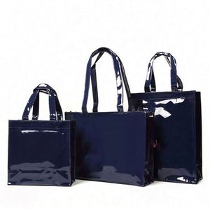 Custom Logo Summer Printed Tote Letter Printing Mirror Face <b>Blue</b> Pu Pvc Bag <b>Jelly</b> Travel Shoulder Beach Bags - Product Image 1