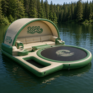 Gommone Gonfiabile a Tenda con Zona Relax Ombreggiata e Piattaforma Trampolino Integrata per Giornate di Divertimento Acquatico nel Lago Forestale - Product Image 6