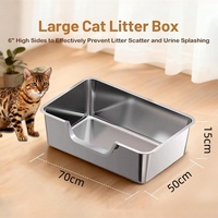 Bac à litière pour chat en acier inoxydable 304, grande capacité 50L, écologique, anti-adhésif, facile à nettoyer, design rectangulaire, durable, stockage de sable