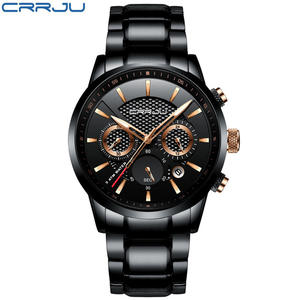 Montre à quartz pour homme CRRJU 2212 classique, fabriquée en Chine, bracelet en acier inoxydable, chronographe <span class=keywords><strong>24</strong></span> <span class=keywords><strong>heures</strong></span>, étanche, montre-bracelet pour affaires - Product Image 2