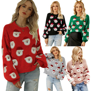 2024 Vintage imprimé Jacquard femmes à manches longues <span class=keywords><strong>pull</strong></span> <span class=keywords><strong>pull</strong></span> en gros vêtements d'hiver avec Logo avant pour noël - Product Image 2