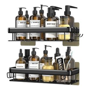 2 Pack Metal <b>Shower</b> Caddy Shelf Organizer Rack Self Adhesive Black Bathroom Shelves Basket Wall Shelf for Bathroom Storage Rack - Product Image 1