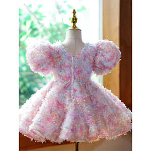 Özelleştirilmiş toptan bebek kız cemaat elbise yürüyor sarı kabarık prenses saçaklı etek elbise - Product Image 5