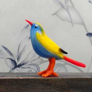 Figura de Pájaro de Vidrio Hecha a Mano, Colorida, Cuerpo Azul y Amarillo, Pico Rojo, Escultura de Animal, Adorno - Product Image 3