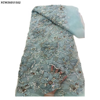 Robe de mariée élégante, tissu en tulle perlé de luxe, dentelle, sequins, broderie, applique florale, tissu en dentelle perlée pour robes de mariée