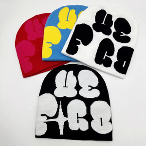 Gorros de gran tamaño personalizados <span class=keywords><strong>para</strong></span> hombres y mujeres de alta calidad 100% acrílico tejido Mea Culpa Jacquard Beanie Hat <span class=keywords><strong>para</strong></span> invierno - Product Image 5
