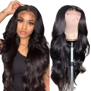 Best Quality Raw Virgin Remy Brazilian Natural Human Hair Body Wave 4x4 Lace Closure Wigs 180% Density Plucked Lace Wig