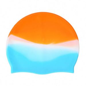 Gorro de natación personalizado de alta elasticidad para hombres y mujeres adultos cabeza profesional antideslizante protección para los oídos mezcla de colores gorro de natación de silicona - Product Image 2