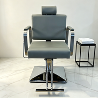 Fauteuil de salon moderne pivotant et inclinable hydraulique en cuir PU chromé sur mesure avec repose-pieds pour salon de coiffure