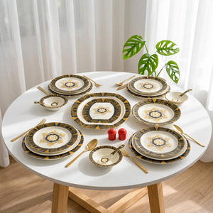 Juego de Vajilla de Cerámica Glam con Diseño de Incrustaciones Doradas, Platos Redondos, Plato Base, Apto para Lavavajillas, Platos para Fiestas - Product Image 3