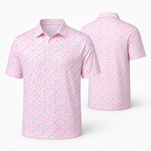 Custom <b>Pink</b> Leaf Print Golf Polo <b>Shirt</b> <b>Mens</b> Performance Moisture Wicking Quick Dry Lightweight Breathable OEM ODM Private Label - Product Image 4