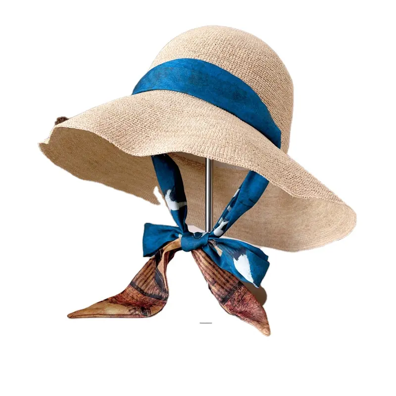 2024 new ladies women packable Sun Hats crochet raffia Straw wide brim beach hat for women cloche bonnet hat for Travel Outdoor