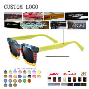 Lunettes de soleil rectangulaires à monture intégrale, verres miroir, monture rayée jaune et bleue, protection UV 100%, style unisexe adulte tendance - Product Image 2