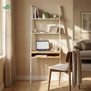 <span class=keywords><strong>Escritorio</strong></span> de Bambú Ecológico con Estantes, <span class=keywords><strong>Escritorio</strong></span> de Computadora de Perfil Delgado para Oficina en Casa - Product Image 4