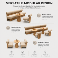 Ensemble de meubles de café Japandi moderne, table ronde en bois massif et chaises en bouclette pour restaurant, bistro, sièges de restauration