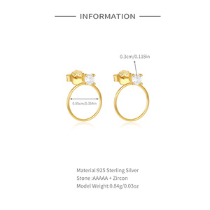 ROXI Boucles d'oreilles simples pour femmes en argent sterling 925 plaqué or 18 carats, cercle tendance avec zircon - Product Image 2