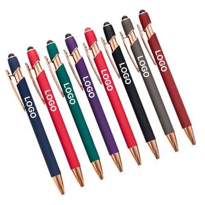Stylo bille en métal personnalisé avec logo, revêtement en caoutchouc souple, clip doré, vente en gros pour cadeaux promotionnels - Product Image 1