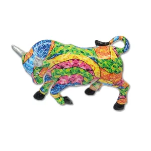 Factory custom art resin figurine mosaic design spanish bull statue decoration