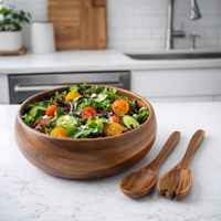 Grand saladier en bois d'acacia, bol à yaourt épaissi, bol à fruits en bois massif, design luxueux fait main, résistant à la chaleur, passe au lave-vaisselle