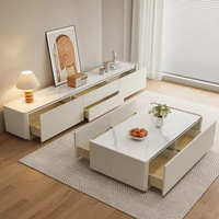 Ensemble de meubles TV de style français, blanc crème, en bois, avec meuble TV et table basse, pour salon d'appartement, rangement TV avec 3 tiroirs