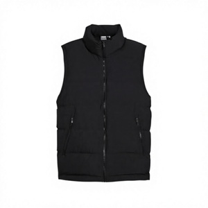 <b>Men's</b> <b>Black</b> Stand Collar Puffer <b>Vest</b> With Zipper Closure Windproof Casual Winter Outerwear 100% Polyester - Product Image 1