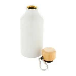 Bottiglia d'acqua in alluminio con tappo in bambù, merchandising sostenibile - Product Image 2