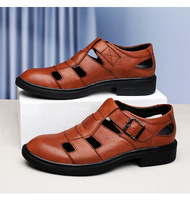 Sandales d'été pour hommes en cuir véritable à bout fermé, avec boucle métallique réglable, style romain rétro, pour le bureau et la marche quotidienne