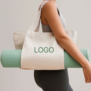 Sacs de courses réutilisables personnalisés de haute qualité avec logo imprimé, sacs fourre-tout en toile de coton blanc uni pour tapis de yoga, pour femmes, vente en gros - Product Image 1