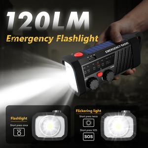 <span class=keywords><strong>Radio</strong></span> Meteorológica de Emergencia, Banco de Energía Portátil de Plástico de 2000 mAh, AM/FM de 2 Bandas, Carga Digital por USB/Solar/Manivela, Alarma SOS - Product Image 3