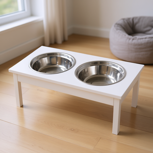 Comedero Elevado Blanco para Perros, 2 en 1, Material de Hierro, Uso en Interiores, Estilo Simple - Product Image 2