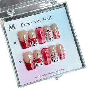 TSZS - <span class=keywords><strong>Uñas</strong></span> Acrílicas Hechas a Mano al por Mayor, 10 Piezas, Medianas, Cuadradas, Almendradas, con Diseño Floral, Cruz y Perlas, Puntas <span class=keywords><strong>de</strong></span> <span class=keywords><strong>Uñas</strong></span> Postizas Hechas a Mano - Product Image 1