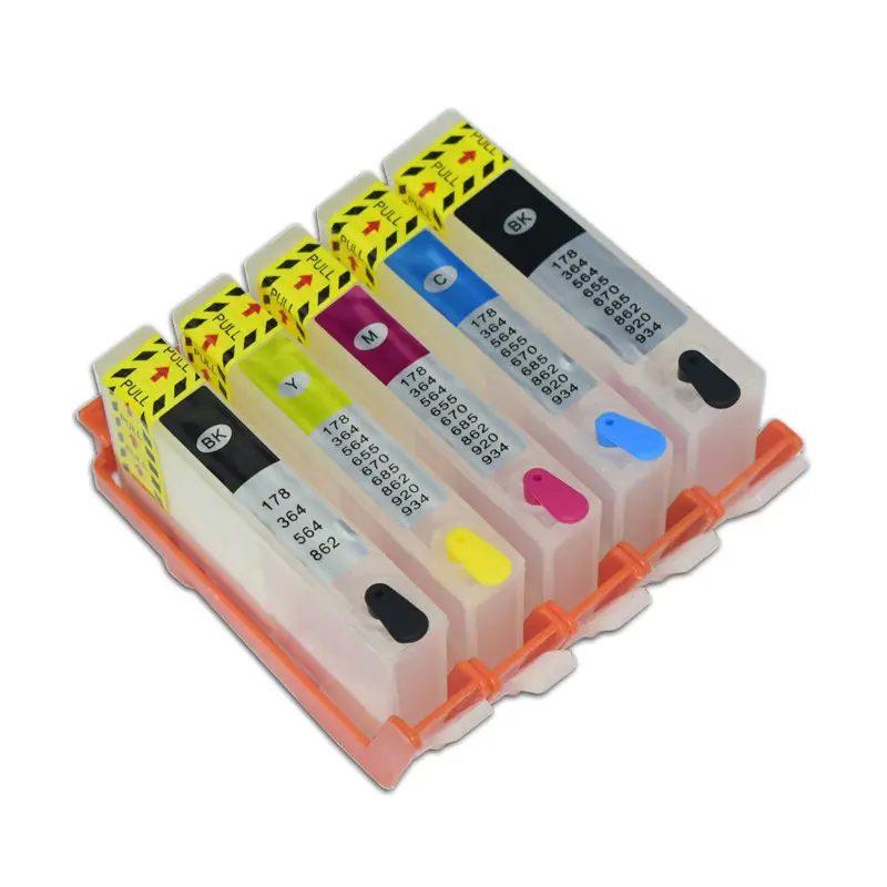 Cartouche d'encre rechargeable pour imprimante HP, 5 couleurs, 178, 364, 564, 862, pour Photosmart, C5380, C5383, D5460, D5463, Premium, C309g, C309c, 100 pièces