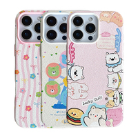 Casing HP Kulit PU Lucu Motif Kartun untuk Apple iPhone 16 15 14 13 Pro Max Berbahan Microfiber dengan Desain Bunga Hati