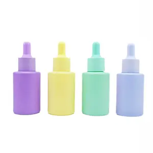 30ml 1oz matte green flat shoulder glass pipette bottle with plastic white dropper for skincare serum