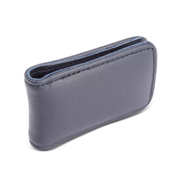 Dompet klip uang ramping minimalis berbahan kulit asli anti-RFID dengan lapisan logam untuk pria, dengan logo custom