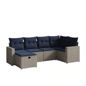 Conjunto de Sofás de Patio de Ratán Sintético Gris con Cojines, Muebles de Jardín para Exteriores, Diseño Contemporáneo - Product Image 1