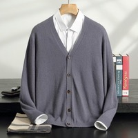 Cardigan en cachemire à col en V pour homme, personnalisé, nouvelle collection automne-hiver, tricoté à boutons, coupe ample