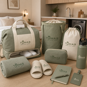 Employee Travel Present Set With Tote Bag Laundry Pouch Slippers Towel Mug And Notebook For Company Activities - Product Image 1