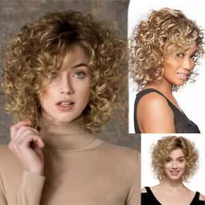 Parrucche Europee e Americane, <span class=keywords><strong>Capelli</strong></span> Afro Ricci Marroni Voluminosi, Produttore di Parrucche Corte Ricci Voluminose - Product Image 4