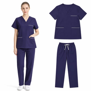 Tenue de soins pour animaux de compagnie extensible 65% polyester 35% coton, col en V, empiècements en maille, anti-plis, personnalisable, unisexe, usage hospitalier, manches courtes - Product Image 6