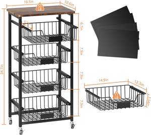 5 Tier lưu trữ di động xe đẩy nhà bếp thực phẩm giỏ hàng lưu trữ nhà bếp Giỏ Trái Cây Rau lưu trữ giỏ với bánh xe - Product Image 6