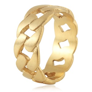 Anillo de Cadena Geométrico Hueco, Joyería de Moda Unisex, Color Plata y Oro, Acero Inoxidable, Diseño de Eslabones Planos, Listo para Enviar - Product Image 1