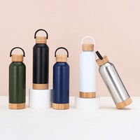 Nouvelle Bouteille d'Eau Sportive en Acier Inoxydable 500ml 2027, Design Moderne, Poignée Portable, Couvercle en Bambou, Isolation Sous Vide, Sérigraphie