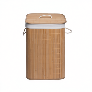 Cesto de ropa rectangular de 68 cm de largo, de bambú blanco, con tapa y asas para ropa. - Product Image 3
