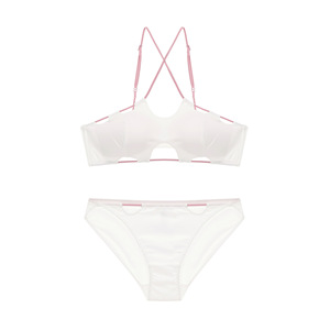 Conjunto de lencería sin costuras con tiras cruzadas, transpirable, ultrafino, sujetador sin tirantes y bragas. - Product Image 2