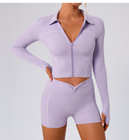Ensemble de vêtements de sport pour femmes RUIQUWIN, veste de yoga zippée, short à bande latérale, haute élasticité, séchage rapide, évacuation de l'humidité, course à pied, fitness, athlétique