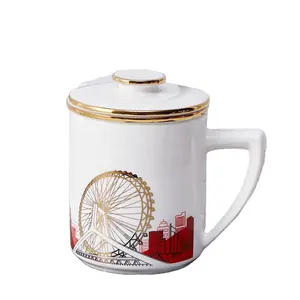 Altın malzemeler içeren Bone China kupa cam çay bardağı özel resim logo içme ekipmanları high-end reklam su bardağı