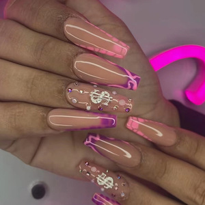 Vente en gros à bas prix, Ongles semi-artisanaux à porter à la machine, papillon en <span class=keywords><strong>nacre</strong></span>, texture de haute qualité, diamant scintillant <span class=keywords><strong>rose</strong></span> - Product Image 5