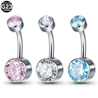 G23 Titane Lunette à filetage interne Zircon Piercing du nombril Anneaux de ventre Double Jewel Anneaux de nombril Bijoux de corps
